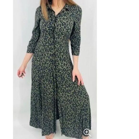 ZARA Leopard Print Maxi Button Down Maxi Dress - Picture 1 of 13